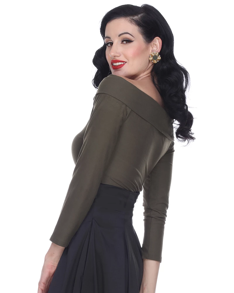 Bettie Page Clothing Shop Sour+Plus BETTIE PAGE DEBBY LONG SLEEVE TOP OLIVE