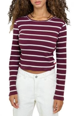 DICKIES GIRL LONG SLEEVE CROPPED STRIPED TOP