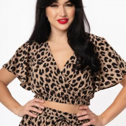 UNIQUE VINTAGE LEOPARD PRINT DOTTIE CROP TOP Shop Sour+Plus