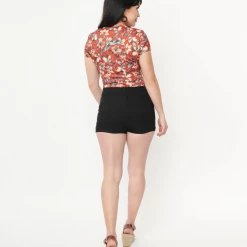 UNIQUE VINTAGE EASY BREEZY BENGALINE SHORTS BLACK Ghouls Just Wanna Have Sun