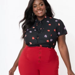 UNIQUE VINTAGE SPOOKY CONVERSATION HEARTS PRINT ELSIE BLOUSE Apparel