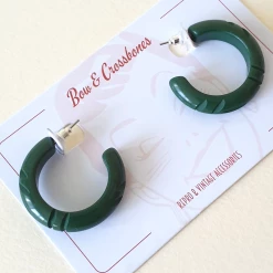 BOW & CROSSBONES ELSIE HOOP EARRINGS DARK GREEN
