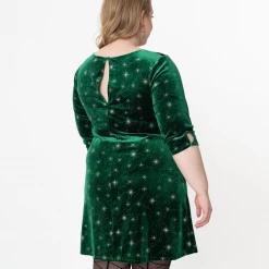 SMAK PARLOUR EMERALD VELVET & SILVER STARBURST COSMIC SHIFT DRESS Shop Sour+Plus