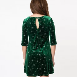 SMAK PARLOUR EMERALD VELVET & SILVER STARBURST COSMIC SHIFT DRESS Shop Sour+Plus