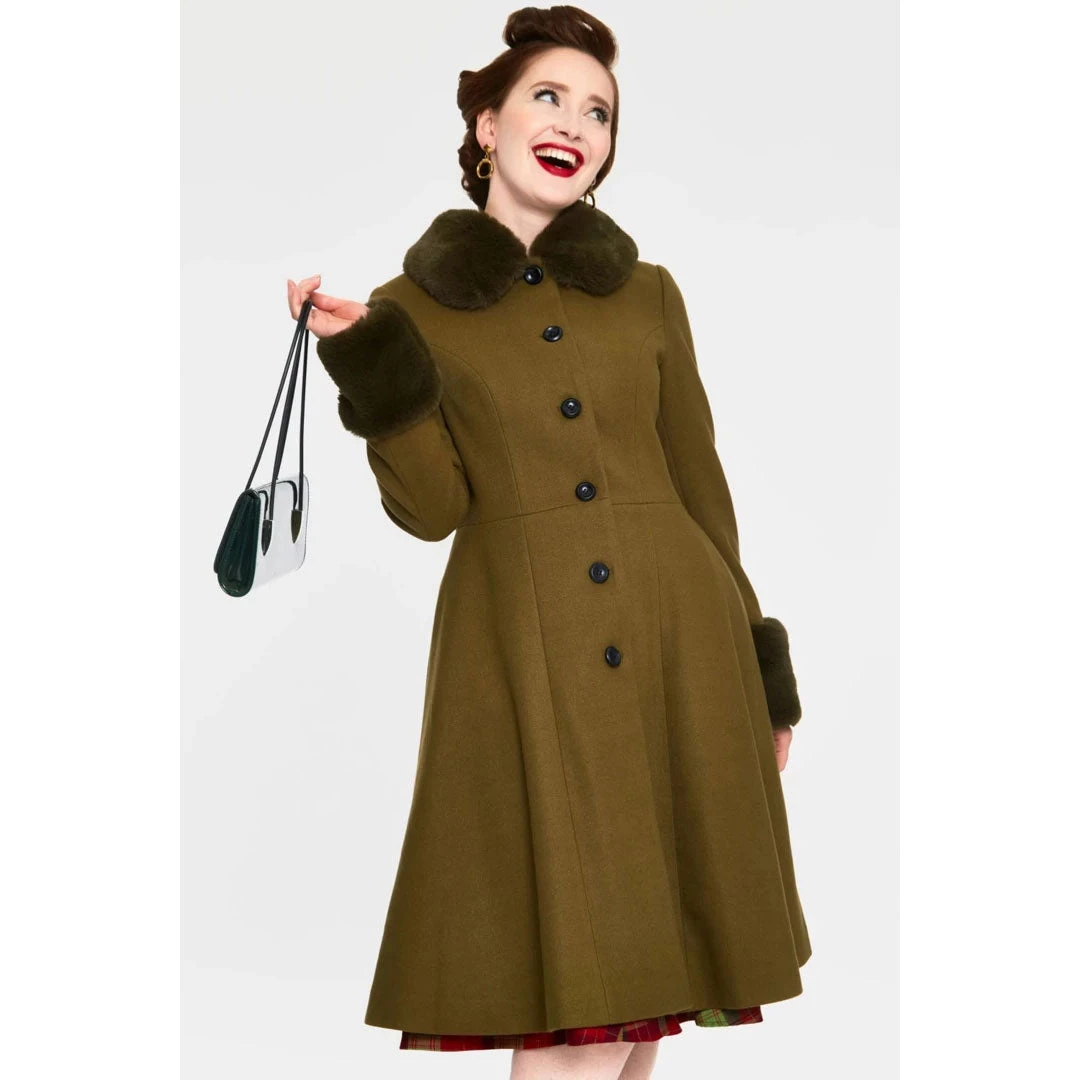 VOODOO VIXEN ERIN FAUX FUR TRIM COAT OLIVE Shop Sour+Plus