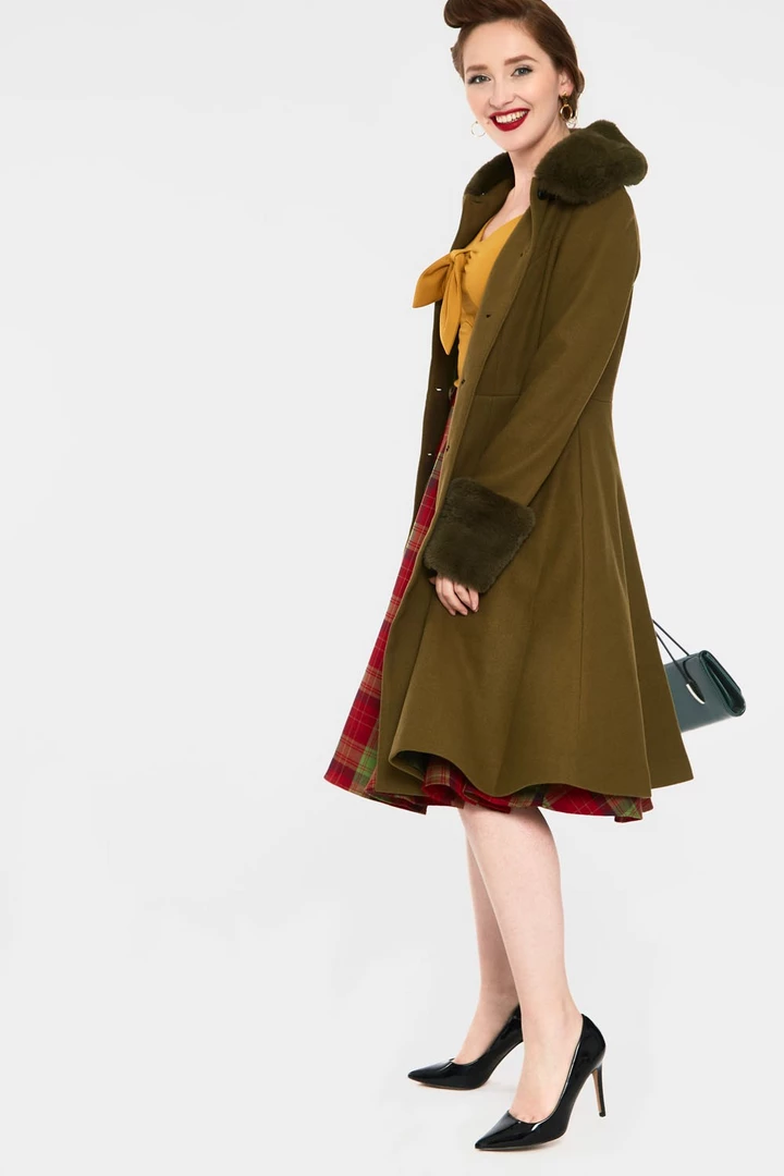 VOODOO VIXEN ERIN FAUX FUR TRIM COAT OLIVE Shop Sour+Plus
