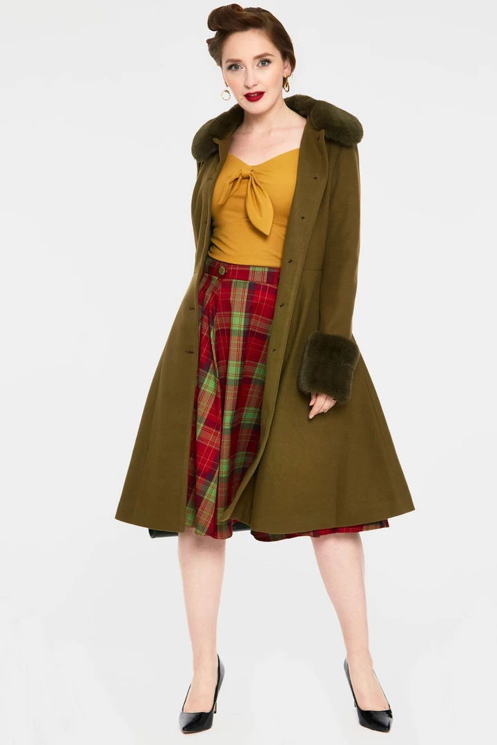 VOODOO VIXEN ERIN FAUX FUR TRIM COAT OLIVE Shop Sour+Plus