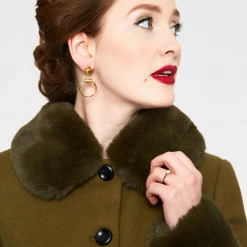 VOODOO VIXEN ERIN FAUX FUR TRIM COAT OLIVE Shop Sour+Plus