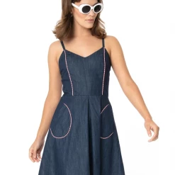 SMAK PARLOUR DENIM ETERNAL OPTIMIST FLARE DRESS Apparel
