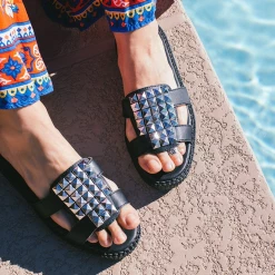 Ghouls Just Wanna Have Sun T.U.K. BLACK TUKSKIN STUDDED MULE SANDALS