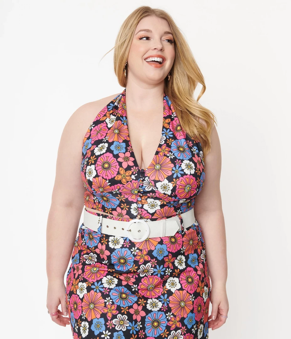 Shop Sour+Plus SMAK PARLOUR BLACK & PURPLE FLORAL PRINT FEELIN GROOVY CROP TOP