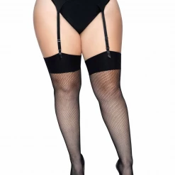 None FISHNET THIGH HIGH STOCKINGS W/ WIDE BAND 2X
