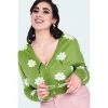 VOODOO VIXEN FLORA DAISY CROPPED CARDIGAN GREEN Apparel