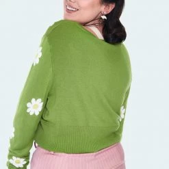 VOODOO VIXEN FLORA DAISY CROPPED CARDIGAN GREEN Apparel