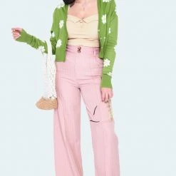 VOODOO VIXEN FLORA DAISY CROPPED CARDIGAN GREEN Apparel