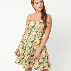 UNIQUE VINTAGE MUSHROOM PRINT FOLLOW YOUR HEART FIT & FLARE DRESS