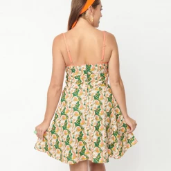 UNIQUE VINTAGE MUSHROOM PRINT FOLLOW YOUR HEART FIT & FLARE DRESS