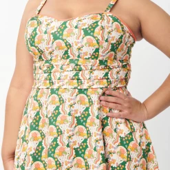 UNIQUE VINTAGE MUSHROOM PRINT FOLLOW YOUR HEART FIT & FLARE DRESS