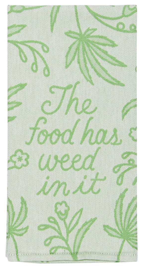 Blue Q FOOD HAS WEED IN IT DISH TOWEL Back In Stock