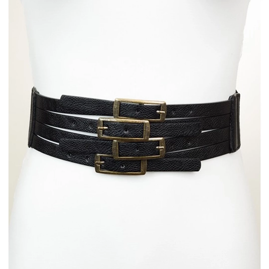None EMBER MULTIPLE BUCKLE BLACK STRETCH BELT
