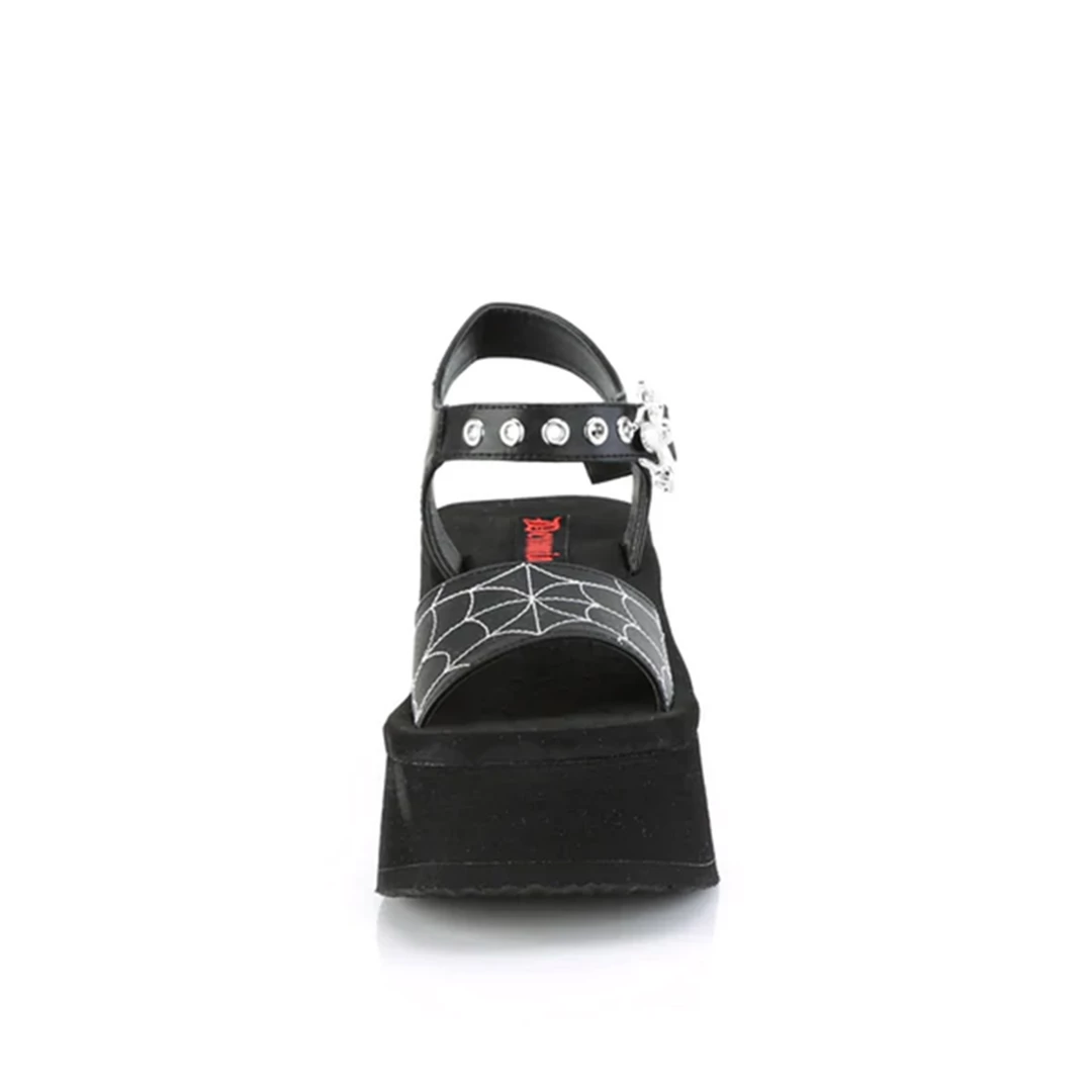 Back In Stock DEMONIA SPIDER BUCKLE PLATFORM ANKLE STRAP SANDALS BLACK