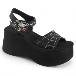 Back In Stock DEMONIA SPIDER BUCKLE PLATFORM ANKLE STRAP SANDALS BLACK