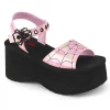 DEMONIA SPIDER BUCKLE PLATFORM ANKLE STRAP SANDALS PINK HOLO