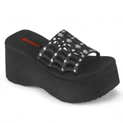 Back In Stock DEMONIA STUDDED SPIDERWEB PLATFORM SLIDE SANDALS