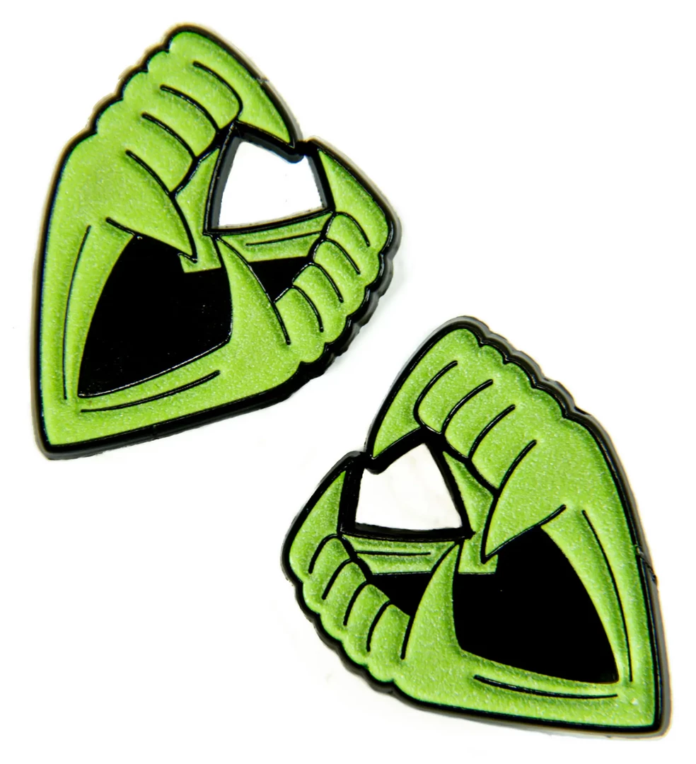 ECTOGASM GLOW IN THE DARK VAMPIRE TEETH COLLAR PIN SET Back In Stock