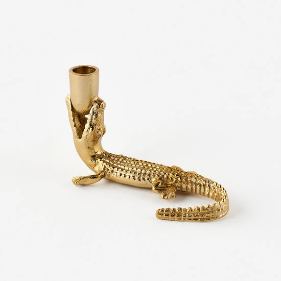 None What's New BRASS PLATED GATOR TAPER CANDLE HOLDER