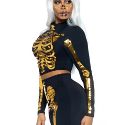 None TWO PIECE GOLDEN SKELETON COSTUME Apparel