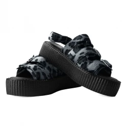 T.U.K. GREY LEOPARD 3-BUCKLE MONDO SANDALS