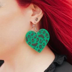 What's New SOURPUSS BATTY LEOPARD ACRYLIC EARRINGS GREEN