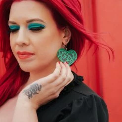 What's New SOURPUSS BATTY LEOPARD ACRYLIC EARRINGS GREEN