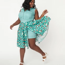 UNIQUE VINTAGE GREEN GINGHAM SHELBY ROMPER Shop Sour+Plus