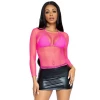 None LONG SLEEVE INDUSTRIAL FISHNET TOP HOT PINK