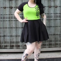 SOURPUSS NOKTURNAL BATS RAGLAN SKATER DRESS GREEN Neon Dreams
