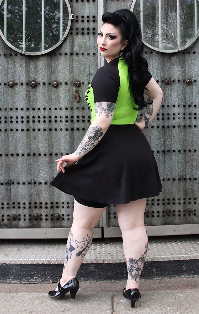 SOURPUSS NOKTURNAL BATS RAGLAN SKATER DRESS GREEN Neon Dreams