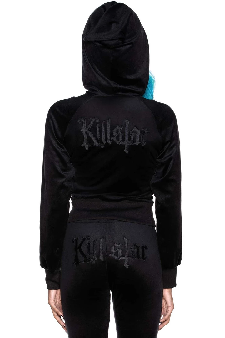 Shop Sour+Plus KILLSTAR JUST CREW-SIN VELVET HOODIE BLACK