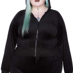 Shop Sour+Plus KILLSTAR JUST CREW-SIN VELVET HOODIE BLACK