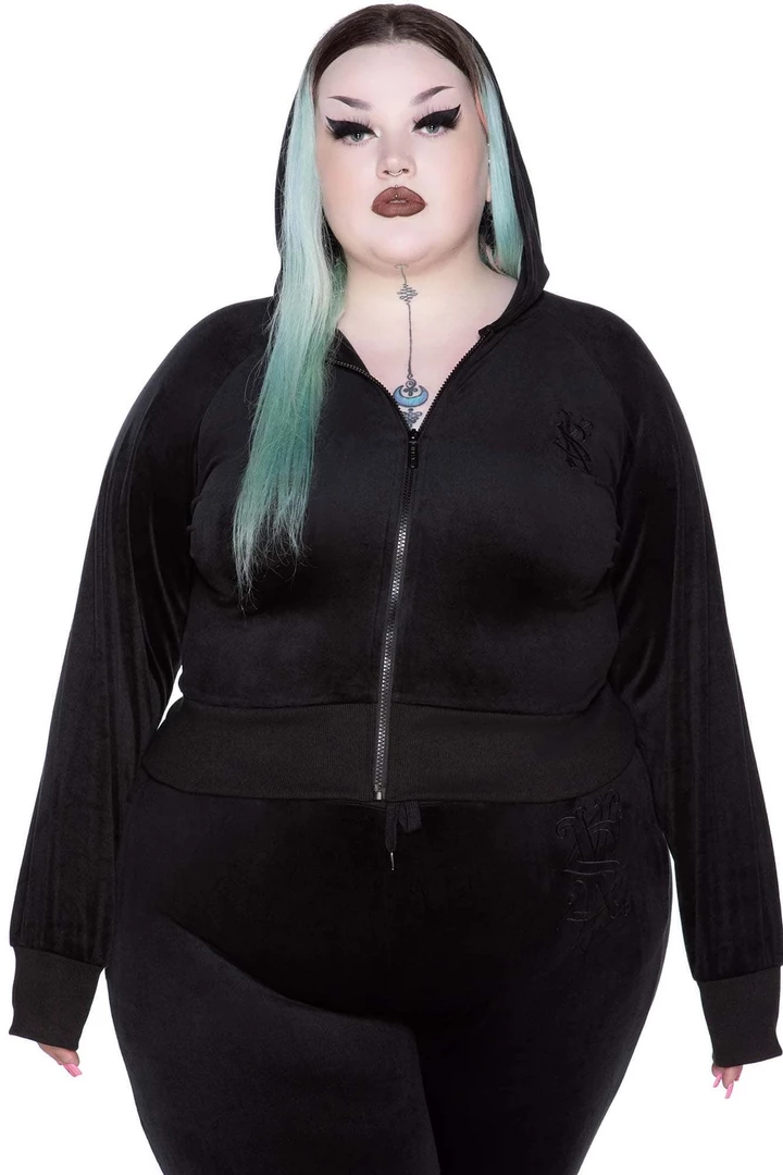 Shop Sour+Plus KILLSTAR JUST CREW-SIN VELVET HOODIE BLACK