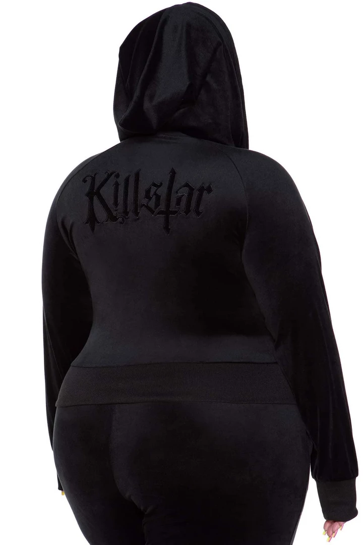 Shop Sour+Plus KILLSTAR JUST CREW-SIN VELVET HOODIE BLACK