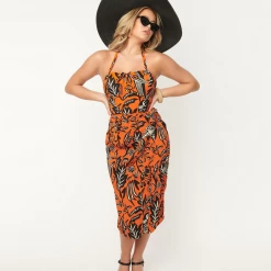 UNIQUE VINTAGE PARROT PRINT LEILANI SARONG DRESS