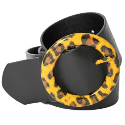 None Accessories LEOPARD RING BUCKLE WIDE BELT BLACK