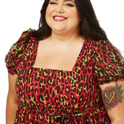 SOURPUSS LEOPARD CREAM PUFF DRESS HOT PINK