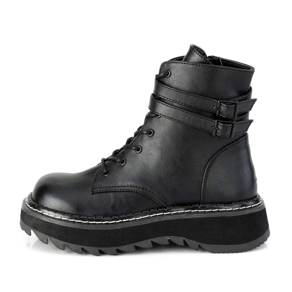 DEMONIA LILITH LACE UP ANKLE BOOTS