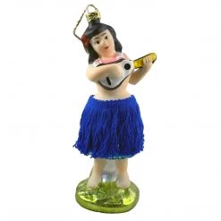 None LUAU DANCER WITH BLUE SKIRT GLASS ORNAMENT Homewares