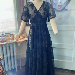 WAX POETIC FLOCKED ROSE MESH LYDIA WRAP MAXI DRESS