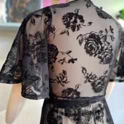 WAX POETIC FLOCKED ROSE MESH LYDIA WRAP MAXI DRESS