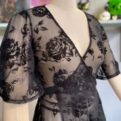 WAX POETIC FLOCKED ROSE MESH LYDIA WRAP MAXI DRESS